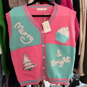 Pink and Lt Blue V-Neck Sweater Vest